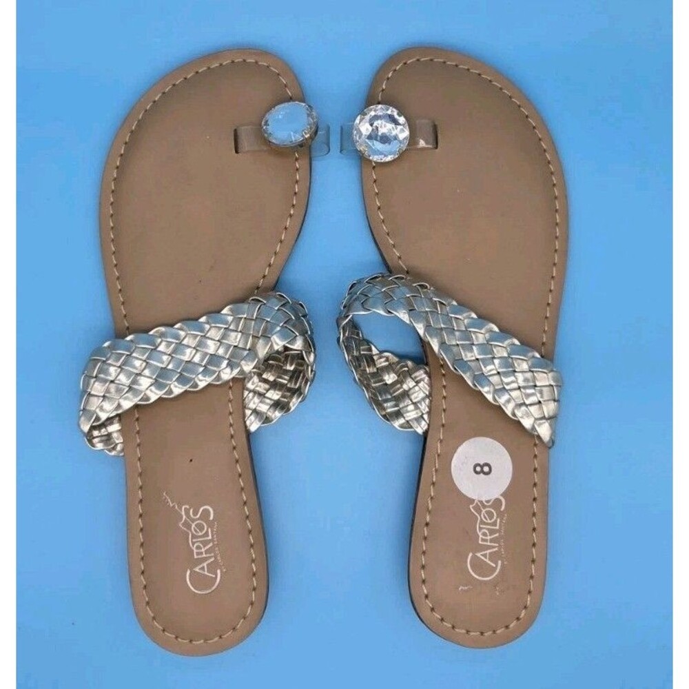 CARLOS Flip-flops Flats Sandals Diamond-Ring-Toe Gold TURIN Size 8M